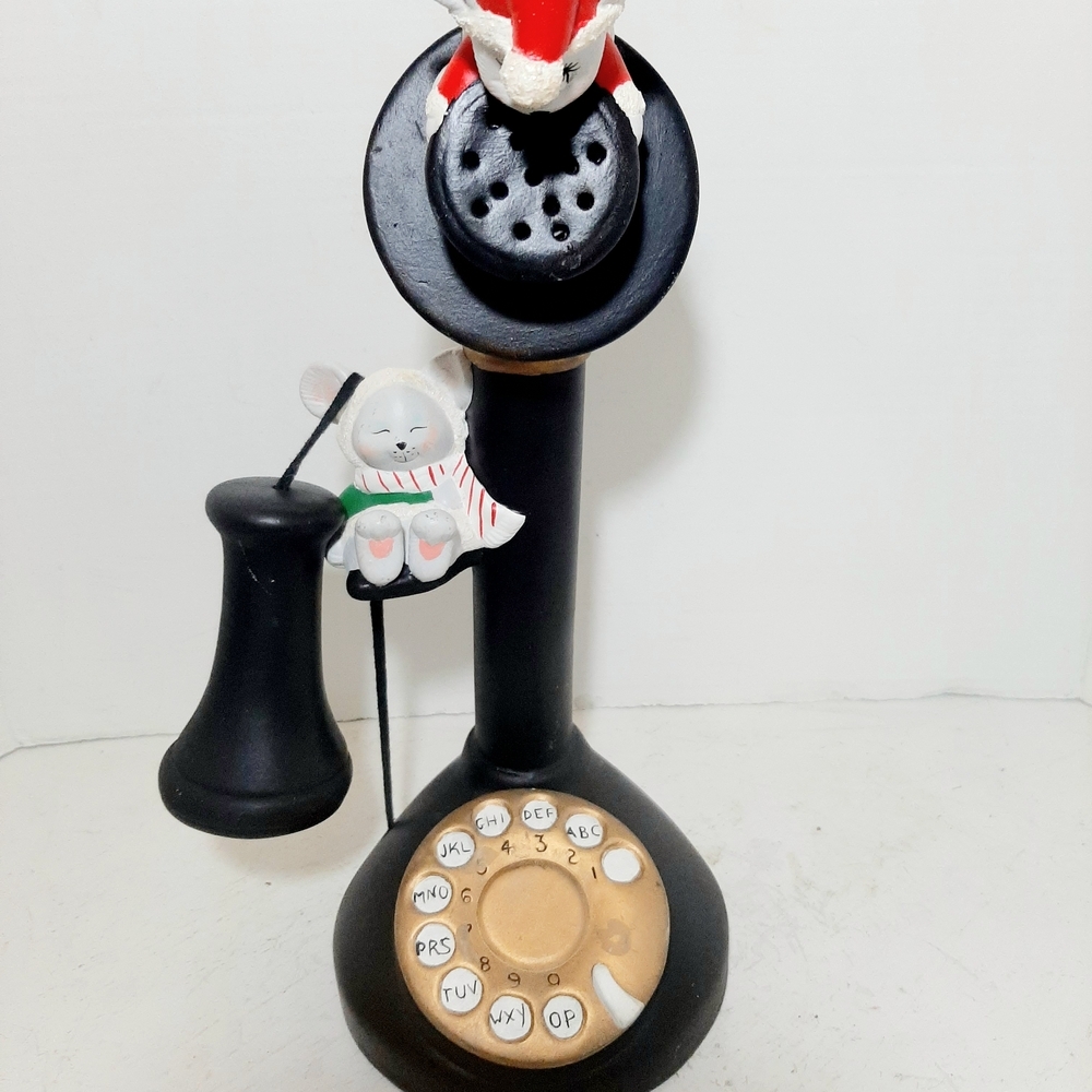Vintage Black and Tan Candlestick Phone Decor